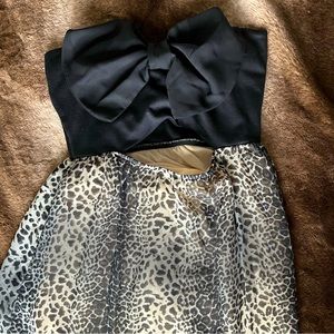 Satin black and cheetah Maxi dress animal print ombre with big bow size XS